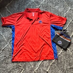 BSU Bronco Orange and Blue Polo Shirt with Beanie XL
